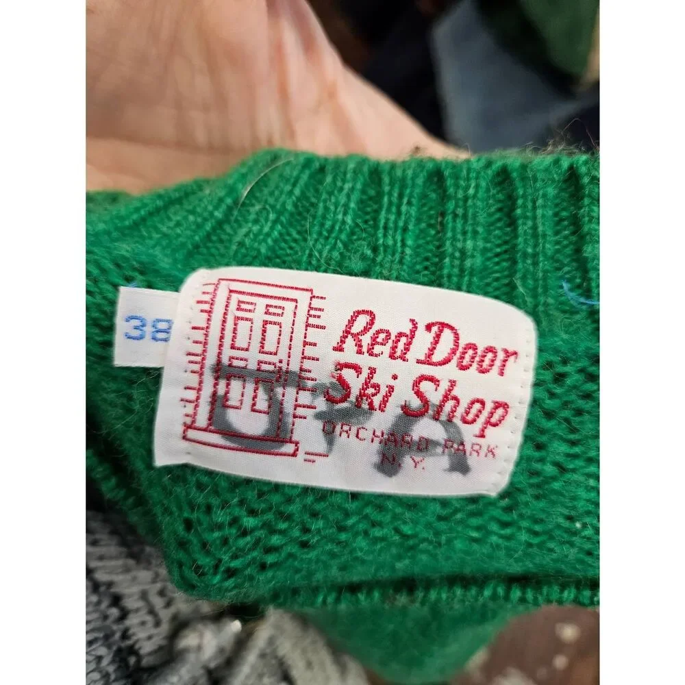 Red Door Ski Shop Green Sweater Womens Medium 38 Vintage 80's Wool Blend - Picture 5 of 8
